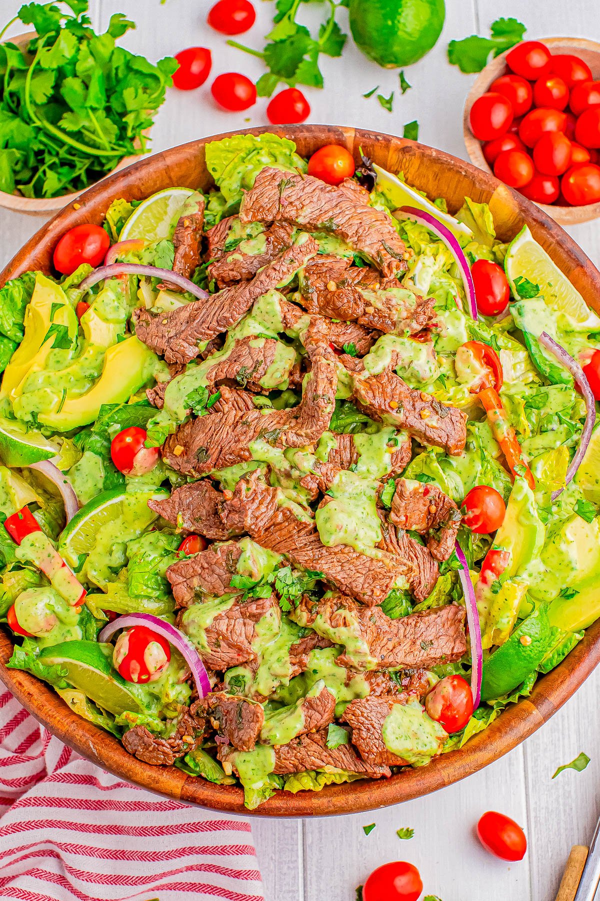 Steak Fajita Salad with Creamy Cilantro Lime Dressing